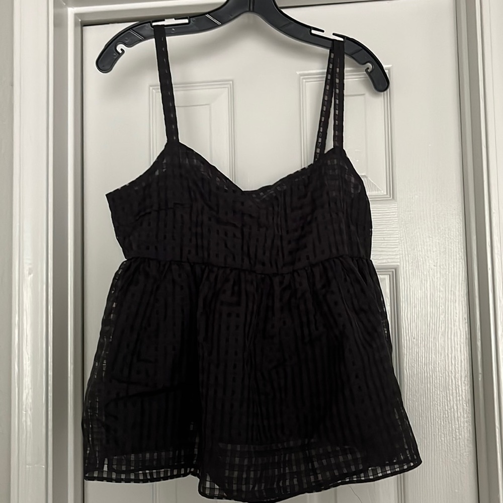 Zara black organza check tank with zipper and tie detail